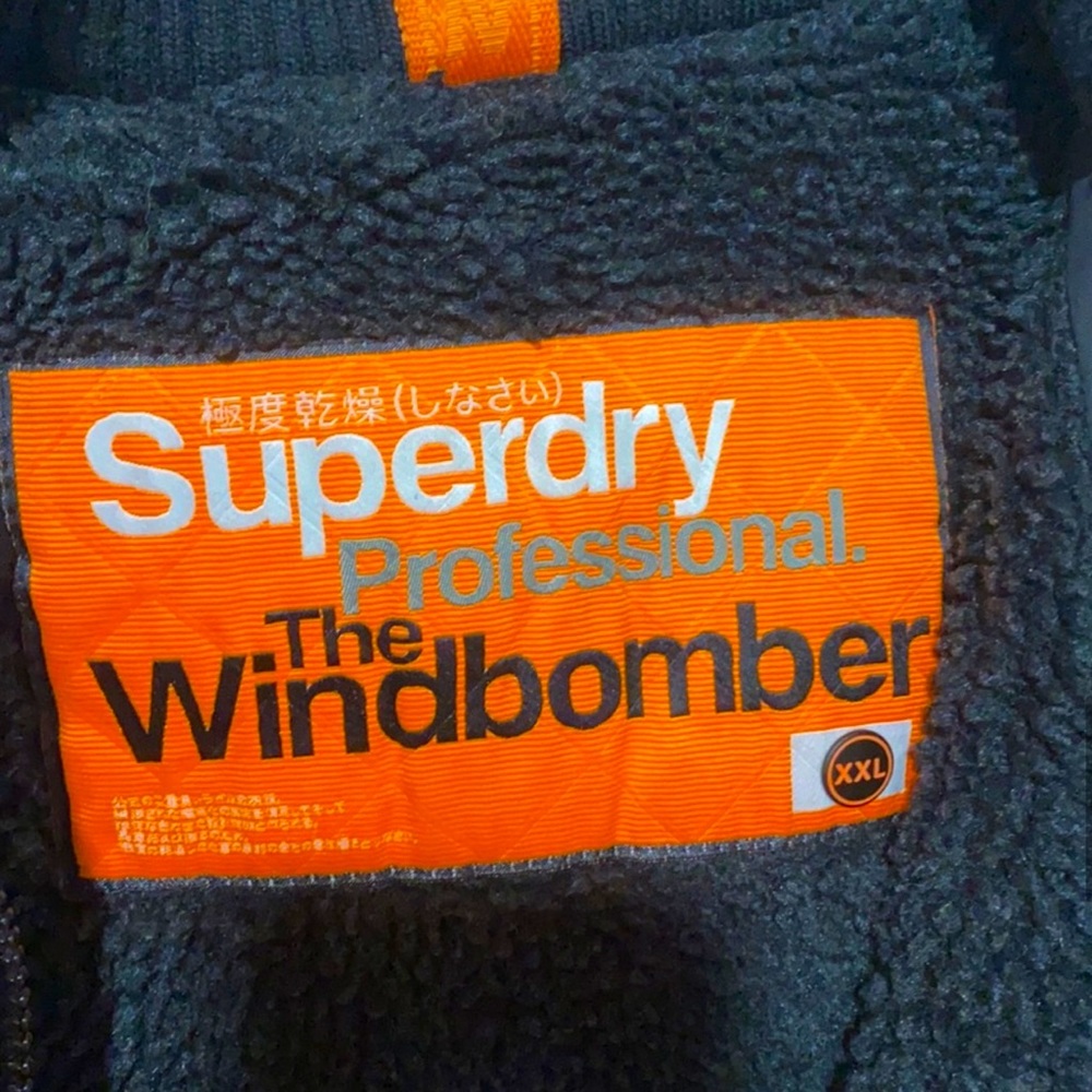 Black XXL SuperDry Men’s Bomber Jacket. Triple Zipper, Ribbed Cuffs, Thumb Holes
